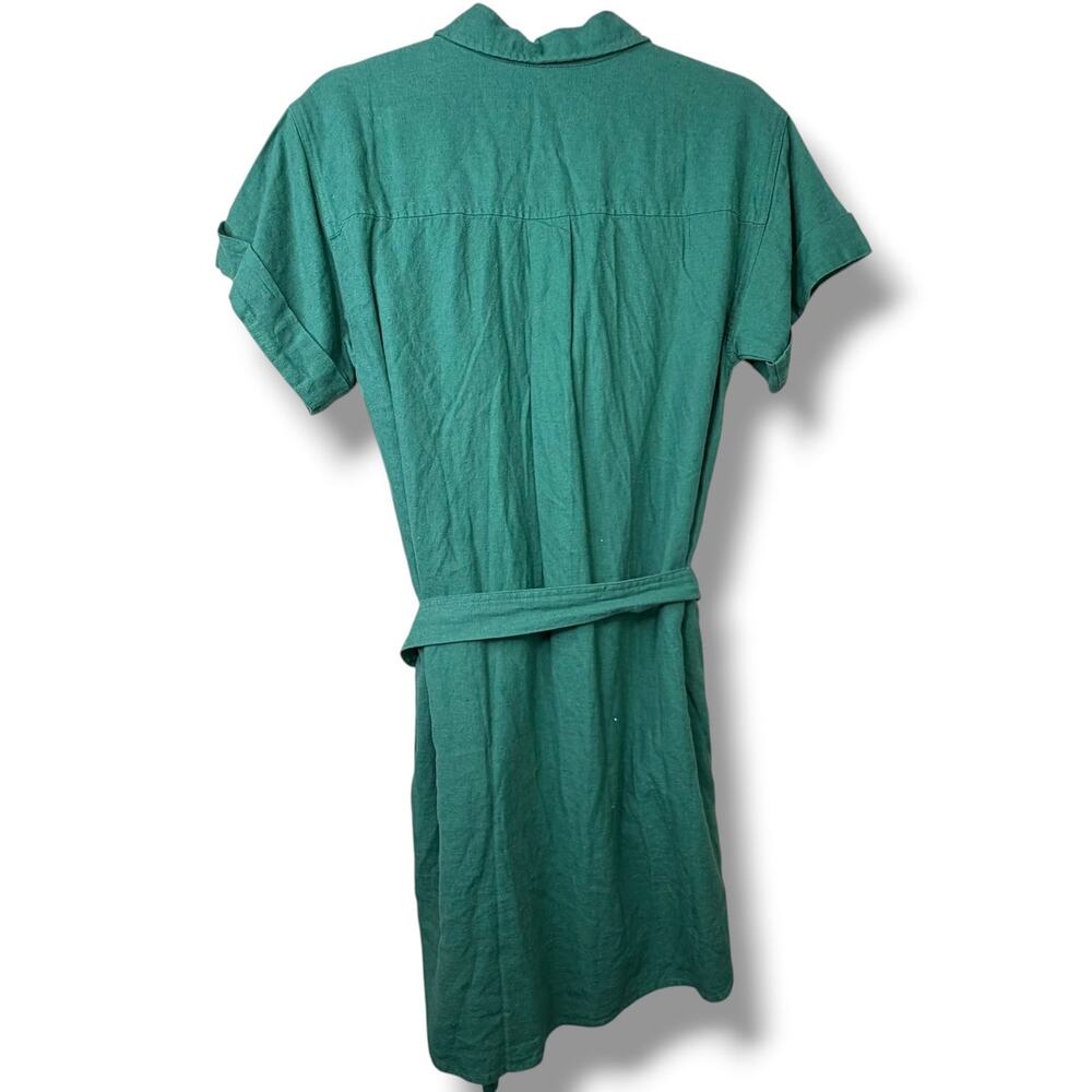 J.Crew Emerald Green Linen Blend Belted Button Front Short Sleeve Shirtdress - Picture 6 of 9